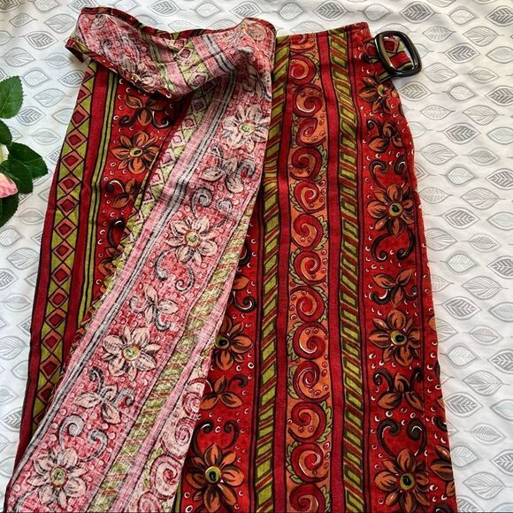 VINTAGE Express Compagnie Internationale Linen Blend Wrap Skirt Size 7/8 - Picture 6 of 10